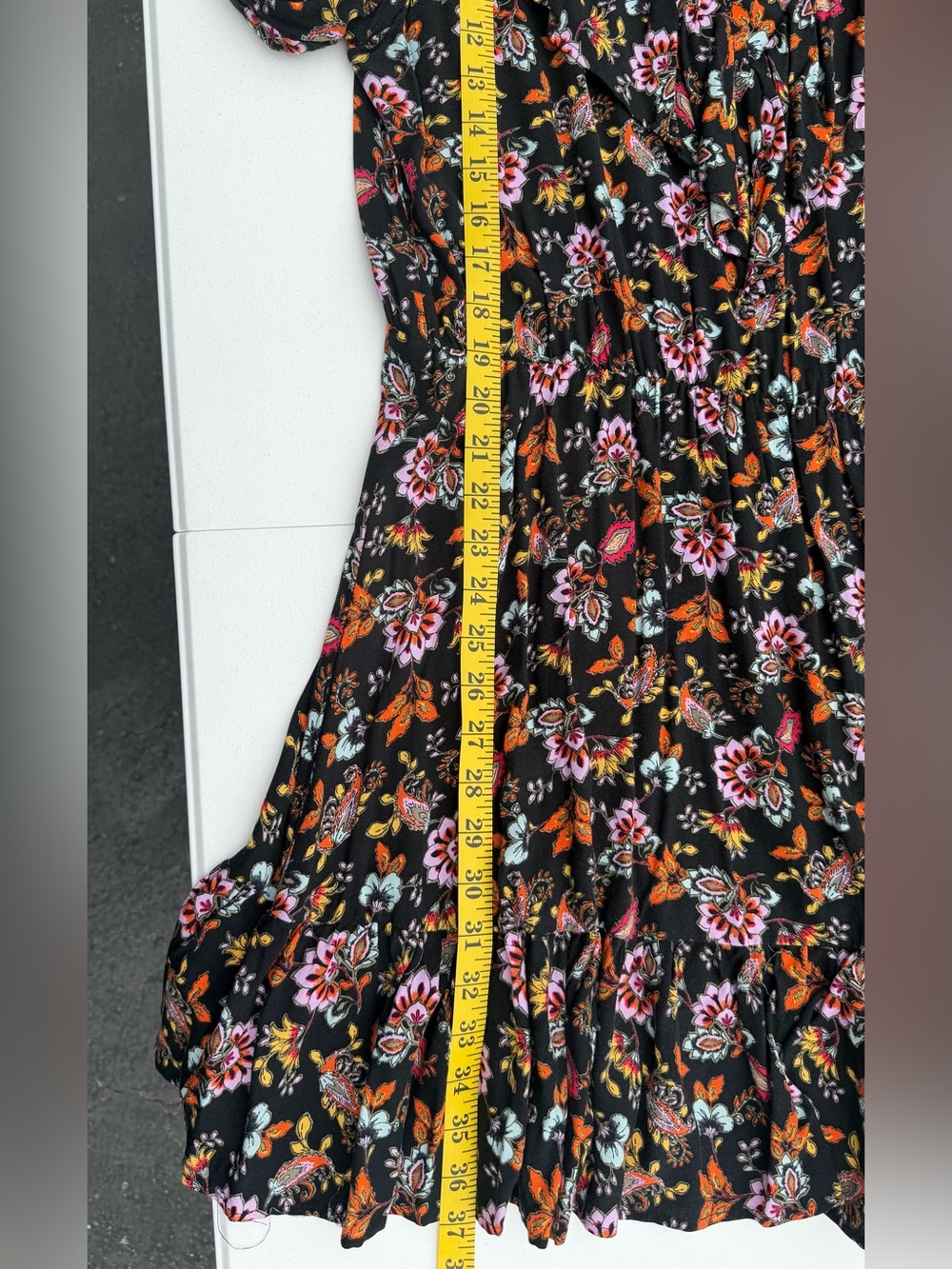 Long Sleeve Floral Ruffle Dress - Black with Pink & Orange Floral - Picture 11 of 11